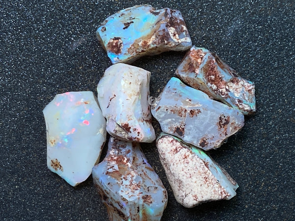 50 Carats Natural Australian Opal Parcel, 7 Lambina Stones In The Rough,