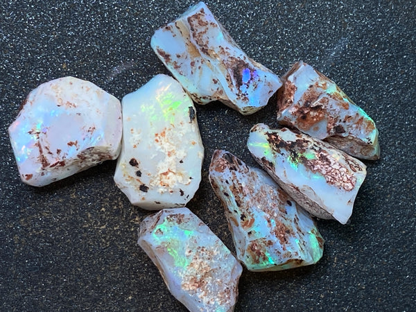 50 Carats Natural Australian Opal Parcel, 7 Lambina Stones In The Rough,