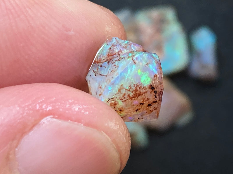 50 Carats, Natural Australian Dark Crystal Opal Parcel, 10 Lambina Small Stones In The Rough