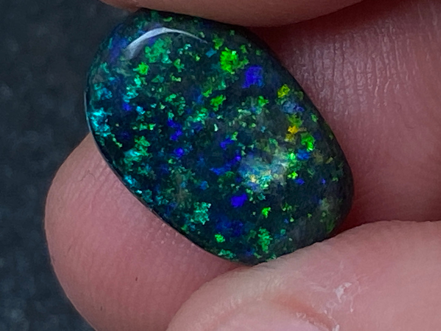 3.8 Carats, Andamooka Matrix Solid Black Opal, 14x10 Oval, Polished, Bright Greens and Blues