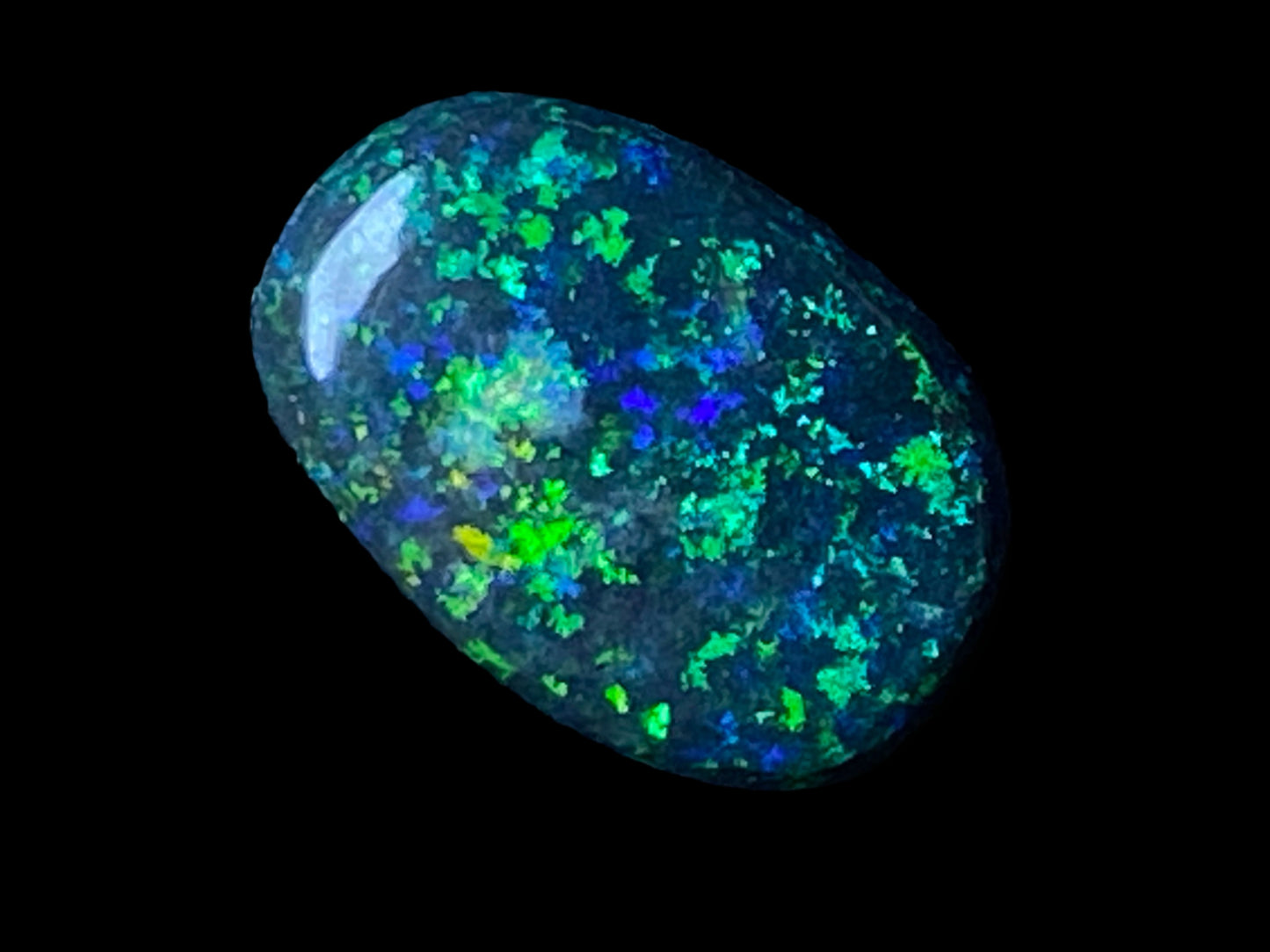 3.8 Carats, Andamooka Matrix Solid Black Opal, 14x10 Oval, Polished, Bright Greens and Blues