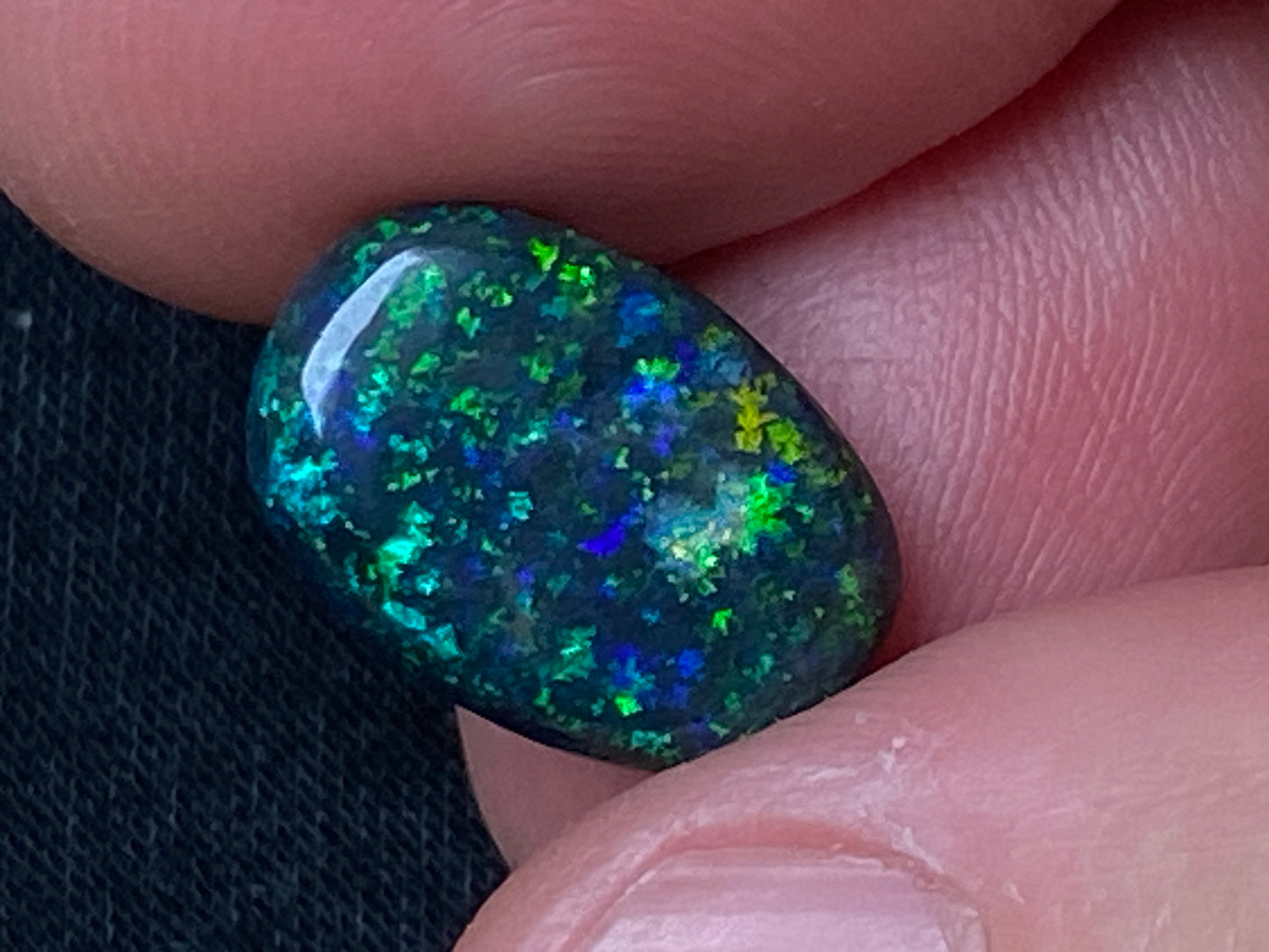 3.8 Carats, Andamooka Matrix Solid Black Opal, 14x10 Oval, Polished, Bright Greens and Blues