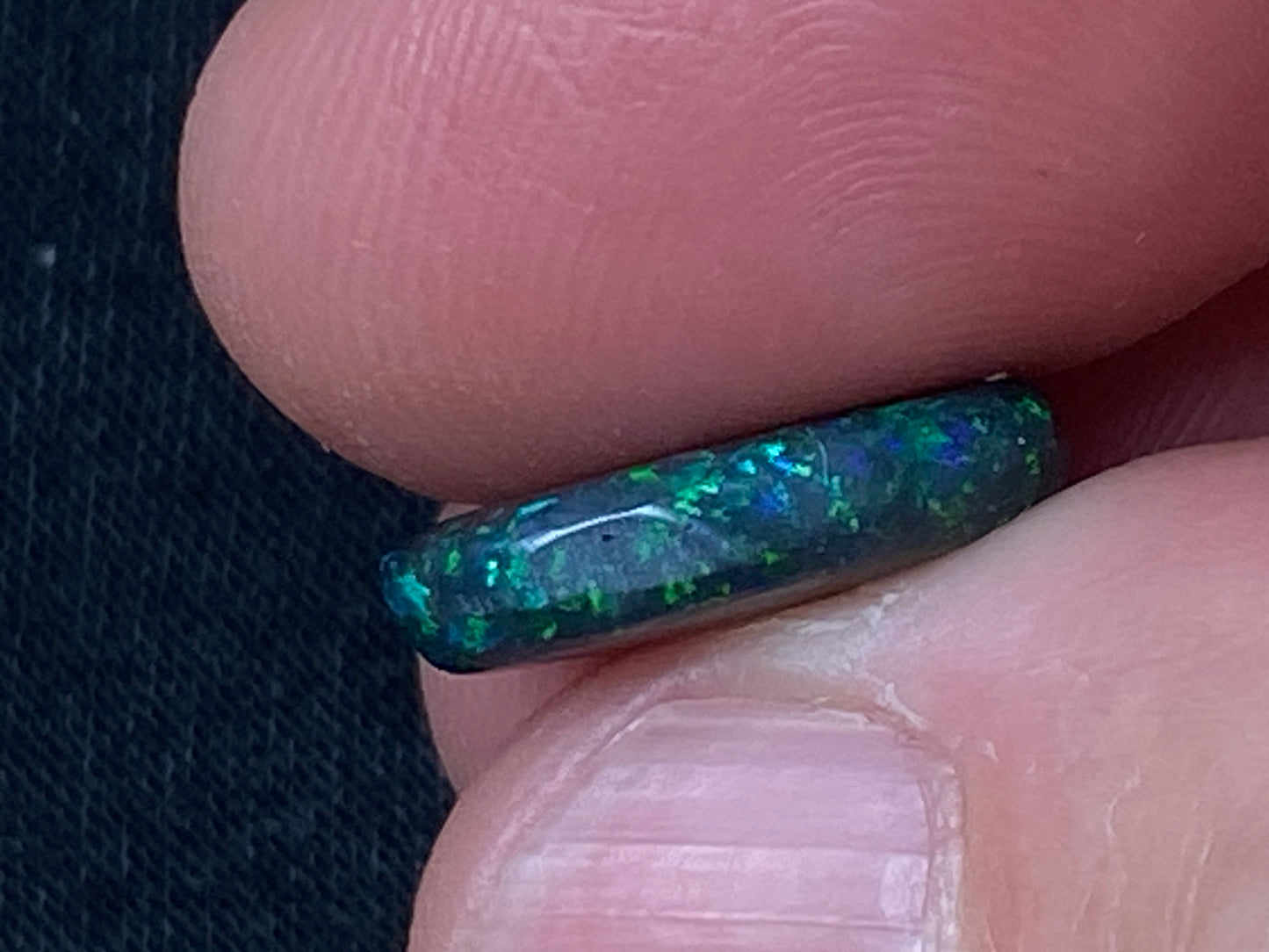 3.8 Carats, Andamooka Matrix Solid Black Opal, 14x10 Oval, Polished, Bright Greens and Blues