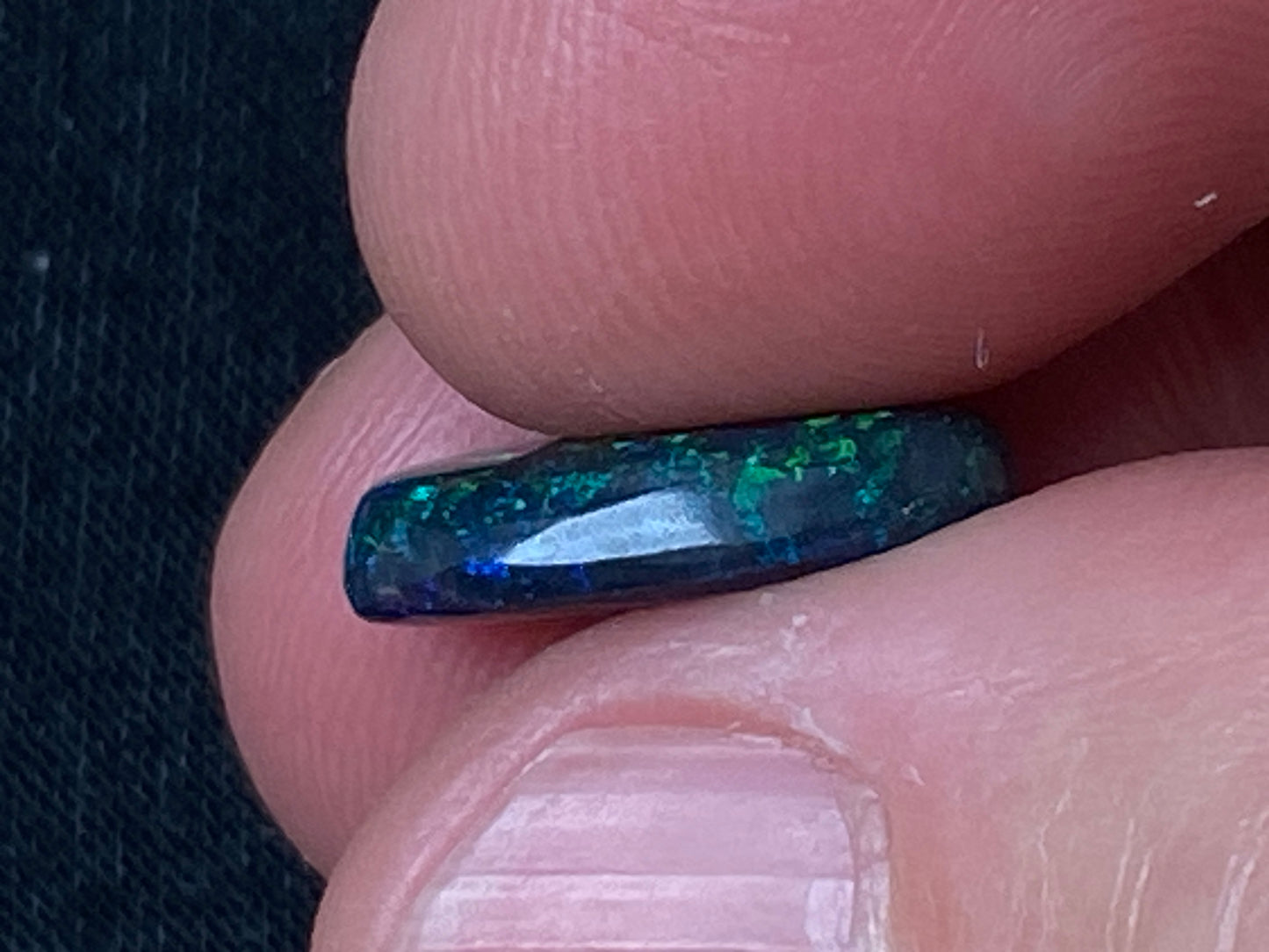 3.8 Carats, Andamooka Matrix Solid Black Opal, 14x10 Oval, Polished, Bright Greens and Blues