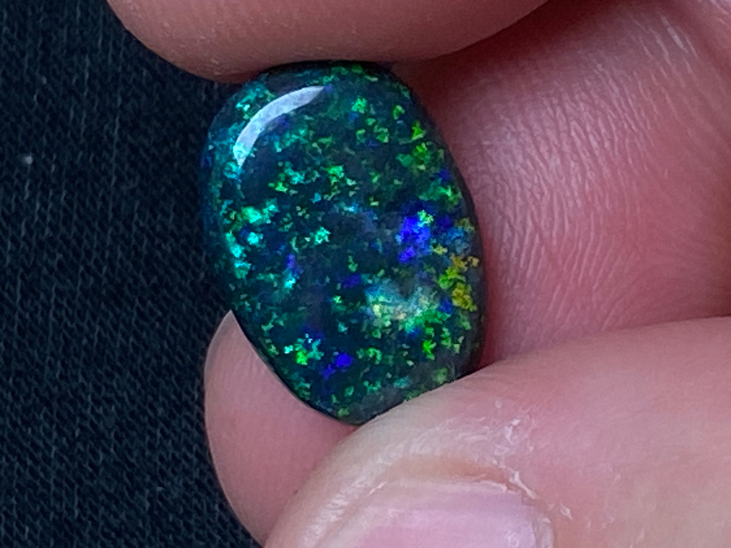 3.8 Carats, Andamooka Matrix Solid Black Opal, 14x10 Oval, Polished, Bright Greens and Blues