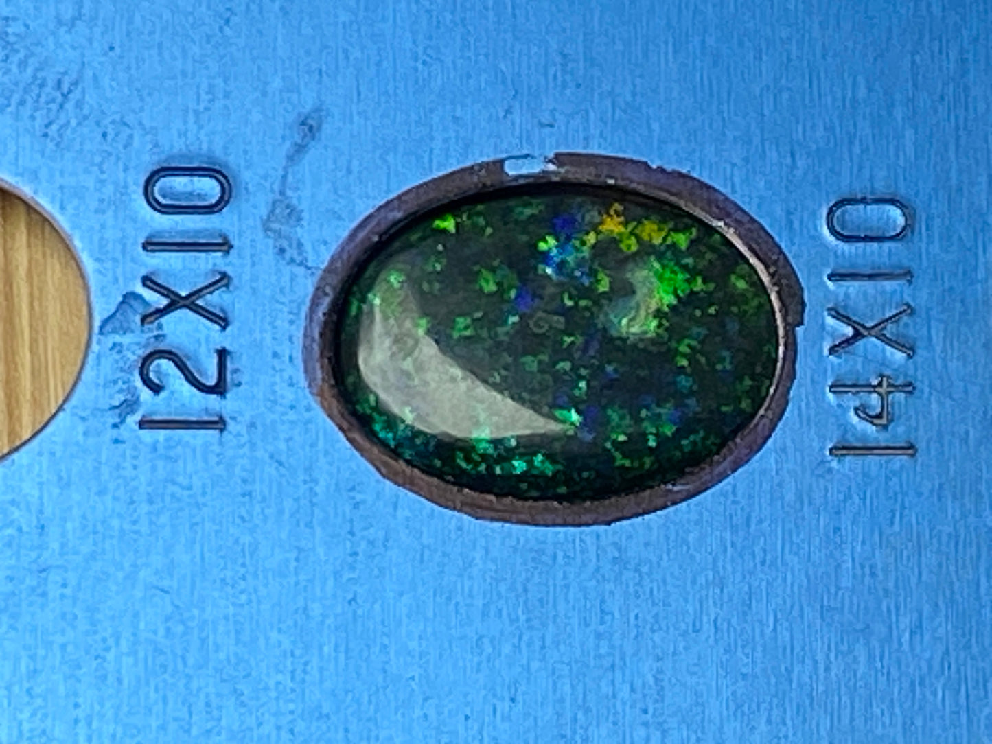 3.8 Carats, Andamooka Matrix Solid Black Opal, 14x10 Oval, Polished, Bright Greens and Blues