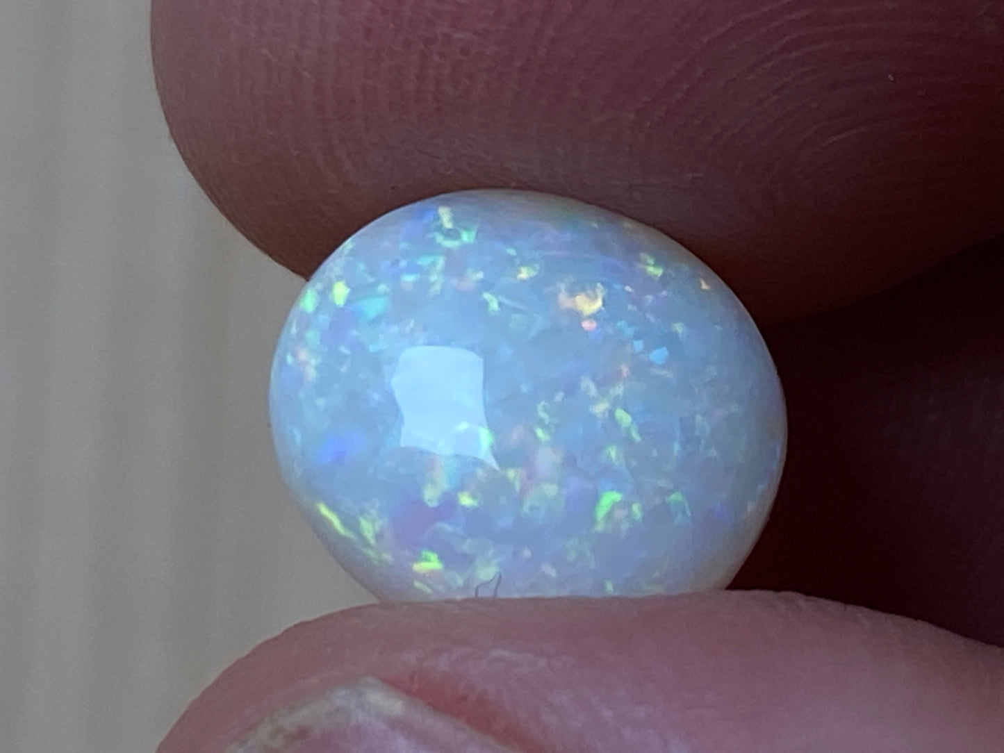 2.8 Carats Natural Australian Solid Polished Opal Stone, White, Coober Pedy, Full Rainbow