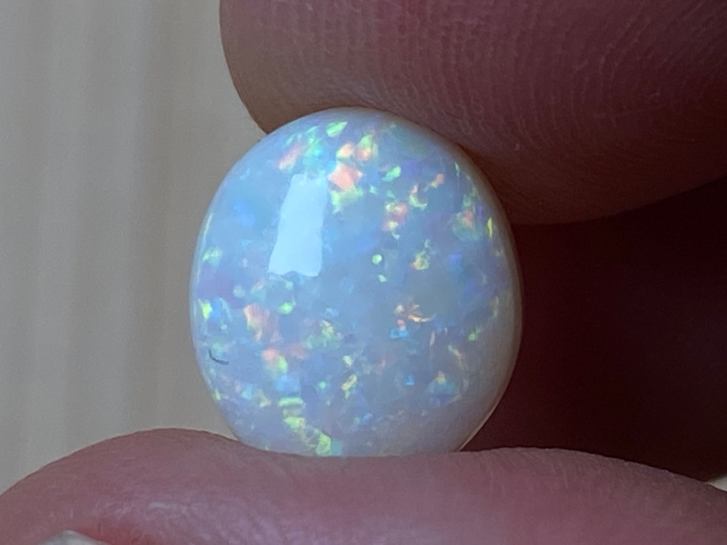 2.8 Carats Natural Australian Solid Polished Opal Stone, White, Coober Pedy, Full Rainbow