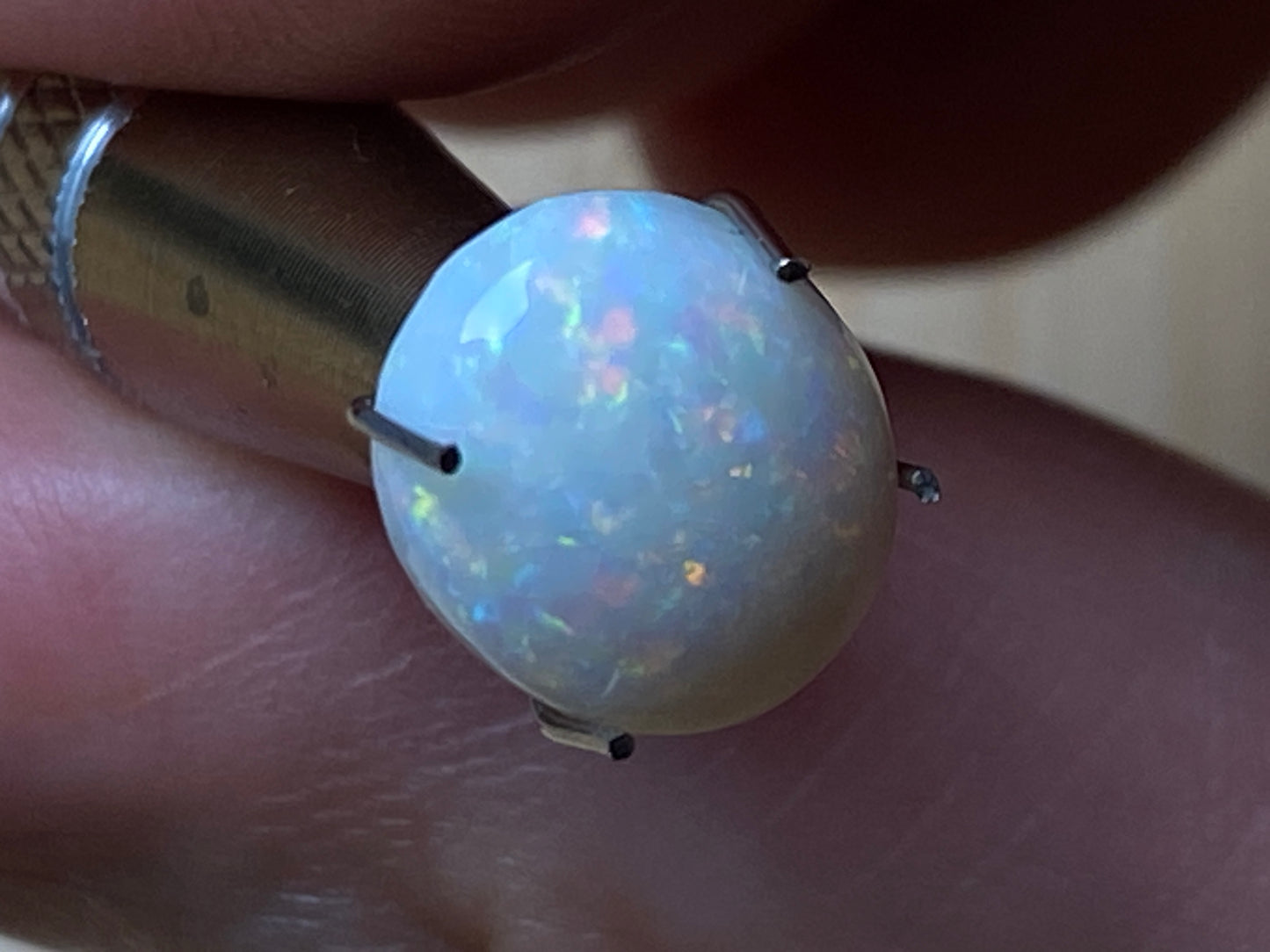 2.8 Carats Natural Australian Solid Polished Opal Stone, White, Coober Pedy, Full Rainbow