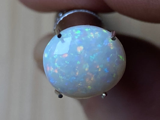 2.8 Carats Natural Australian Solid Polished Opal Stone, White, Coober Pedy, Full Rainbow