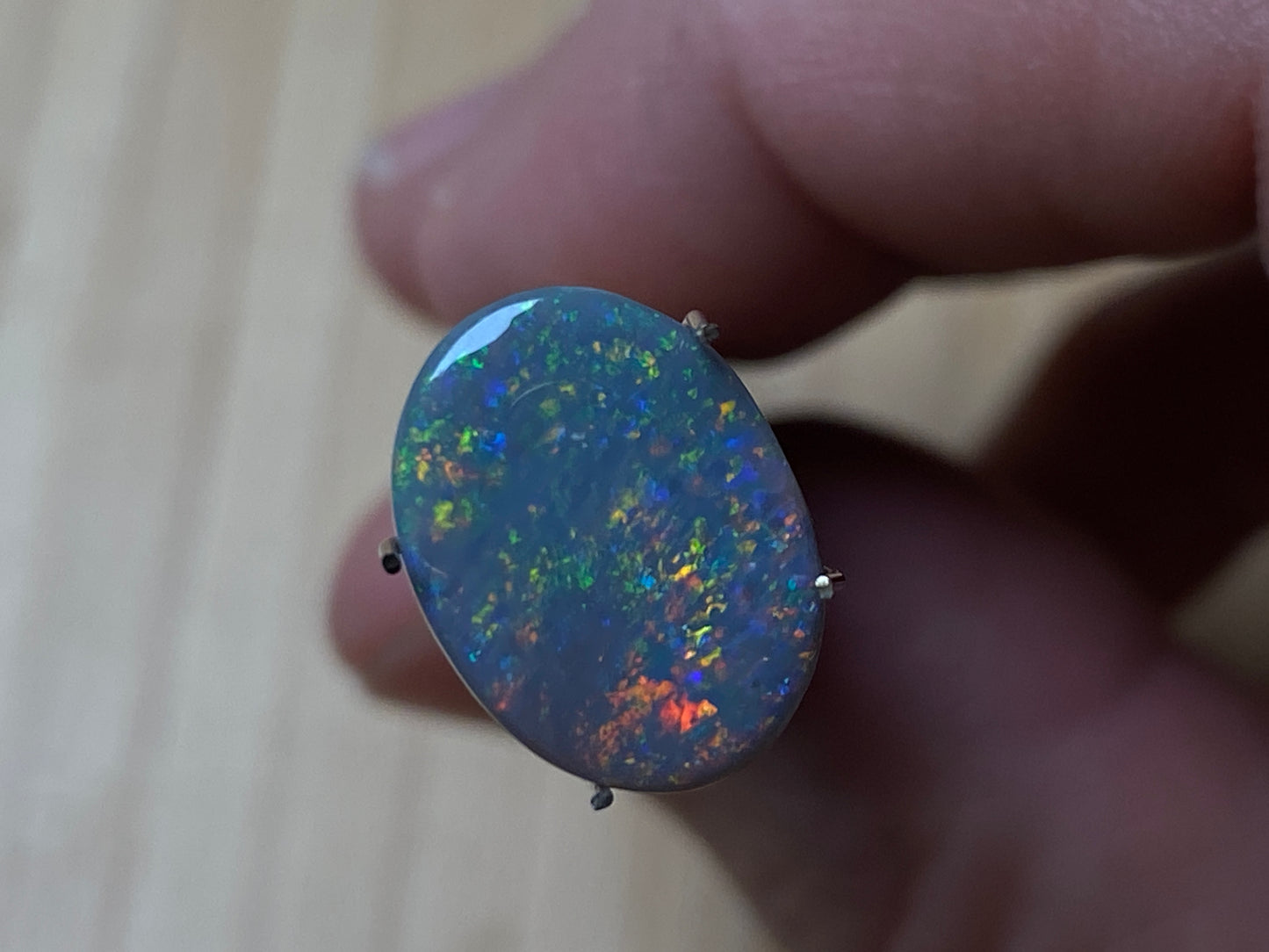 2.7 Carats Natural Australian Solid Dark Opal, Polished Mintabi, Beautiful Reds and Blues