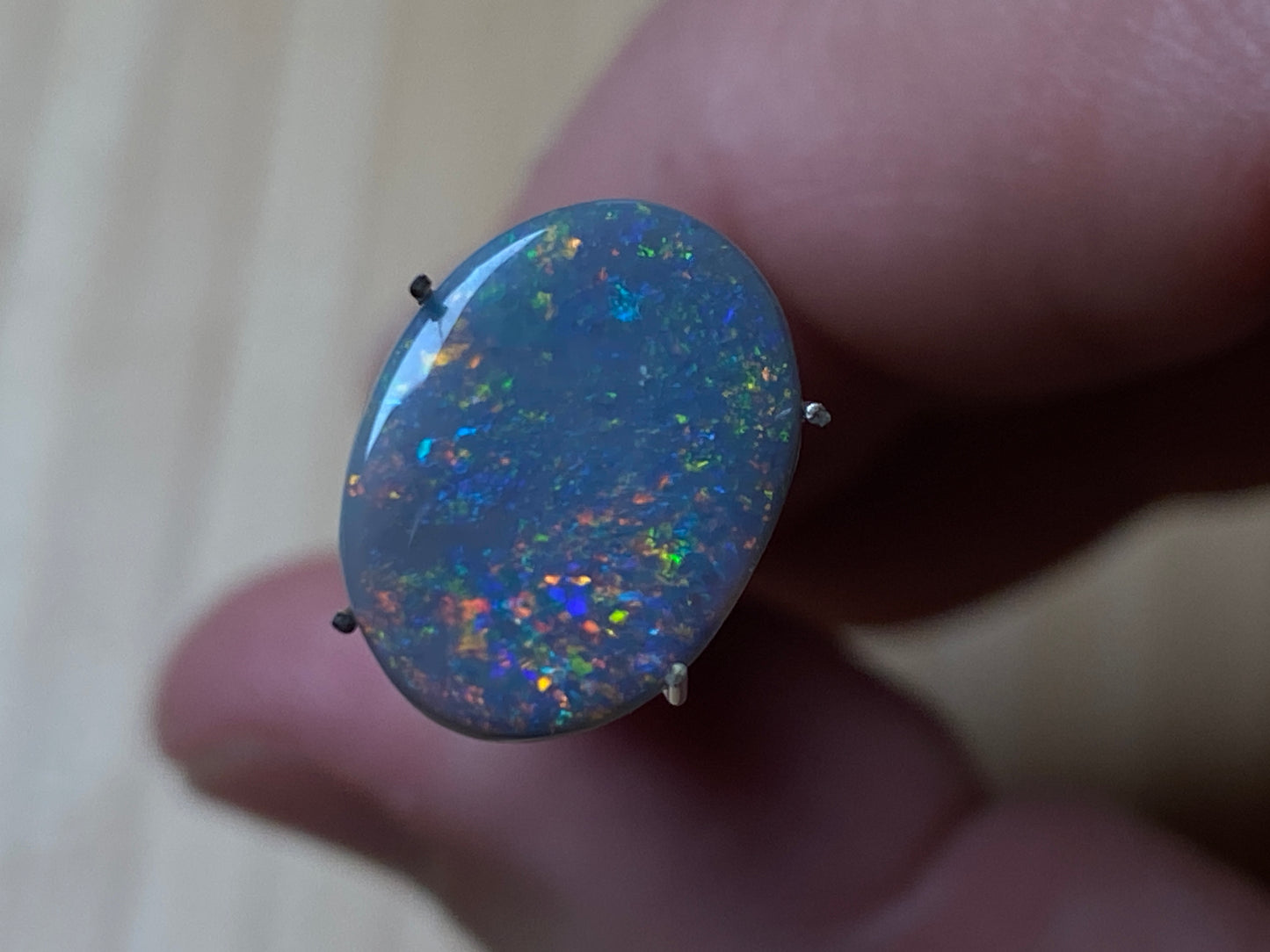 2.7 Carats Natural Australian Solid Dark Opal, Polished Mintabi, Beautiful Reds and Blues