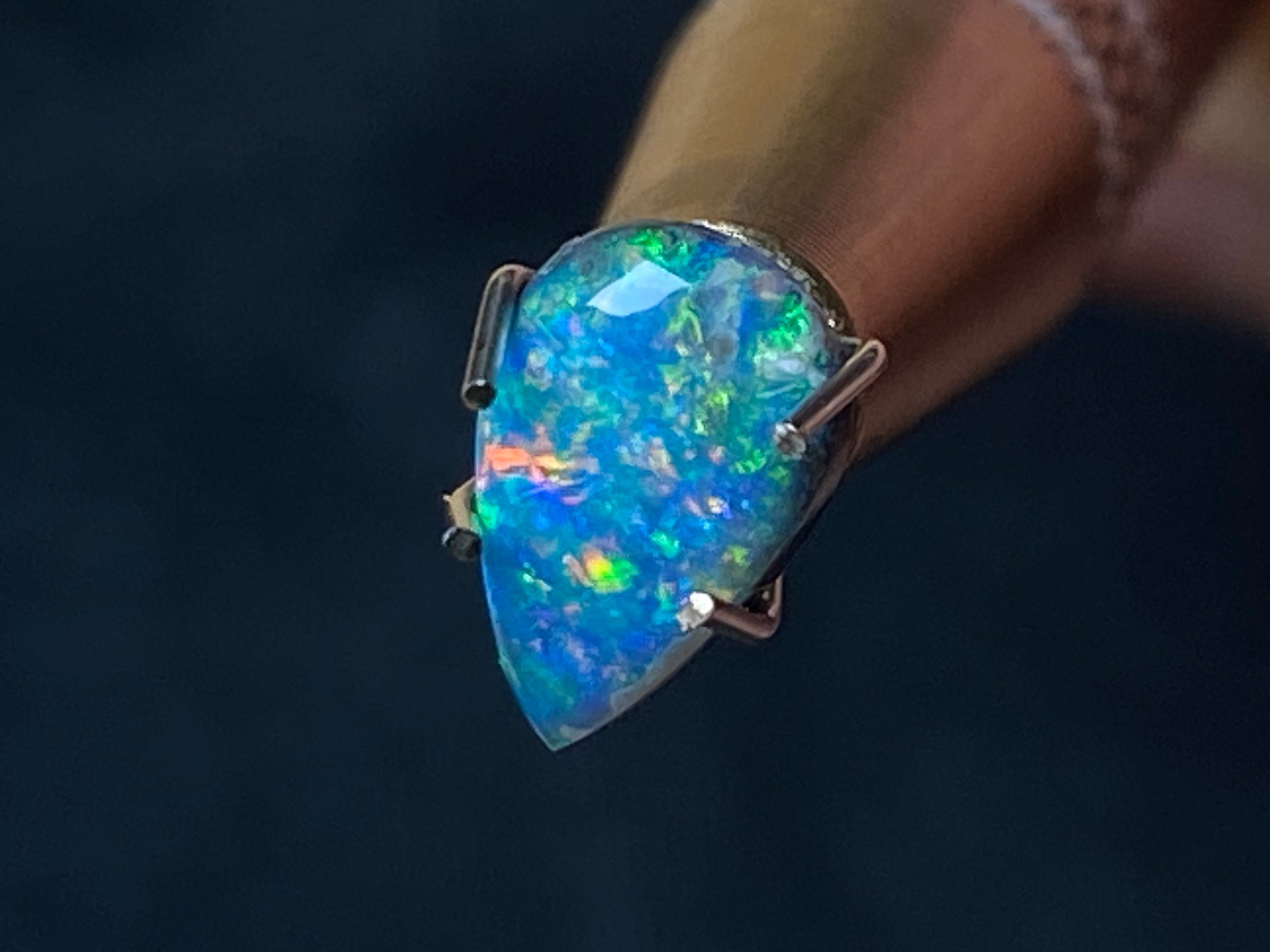 Black Mintabi Tear Drop Polished Stone, Brilliant Pin Fire