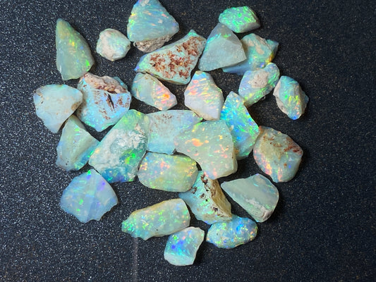 55 Carats, Natural Australian Crystal Opal Parcel, 26 Small Stones In The Rough, Coober Pedy