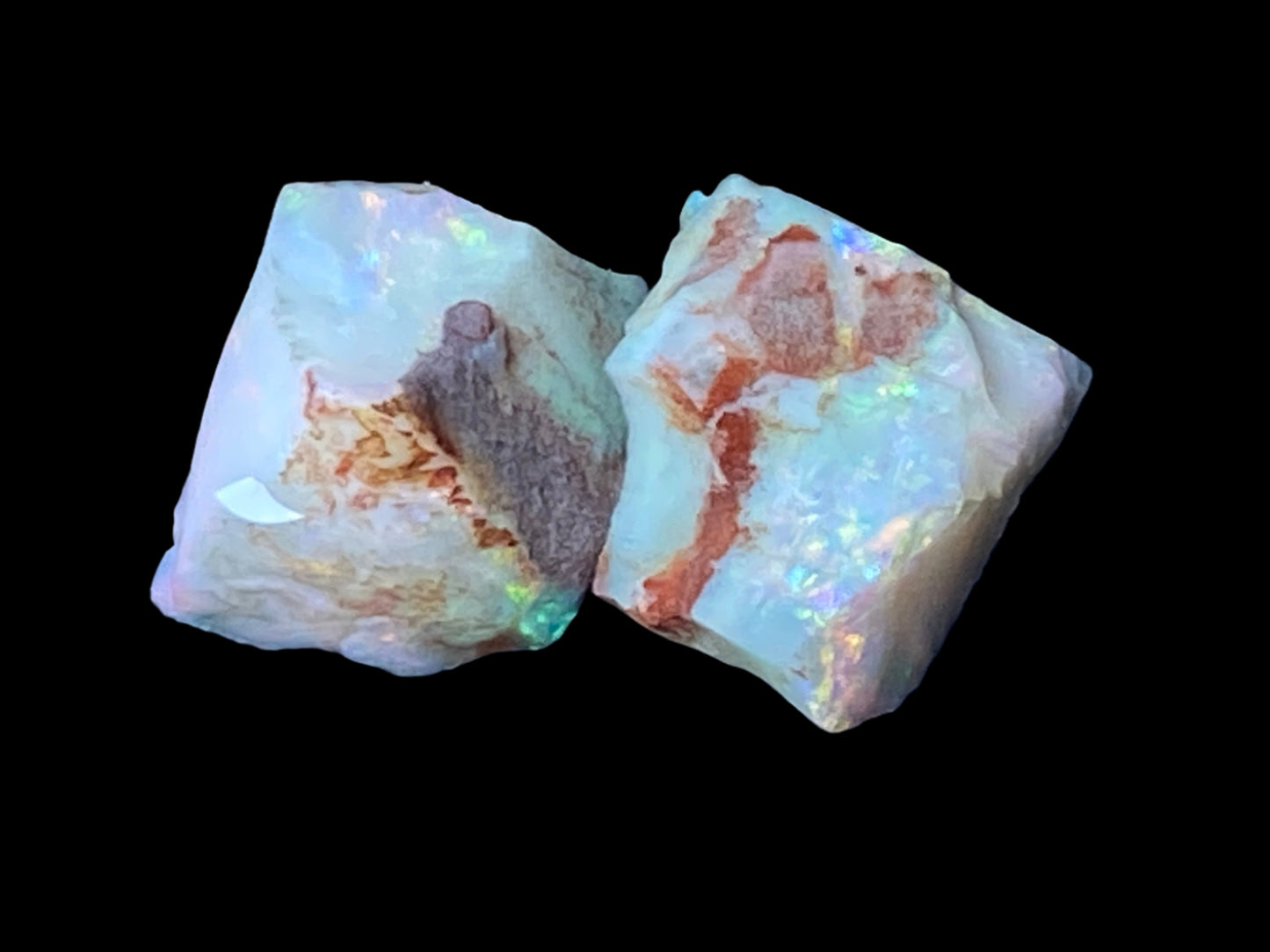 23 Carats Natural Australian Opal Parcel, 2 Stones Coober Pedy In The Rough, Full Rainbow Of Colours