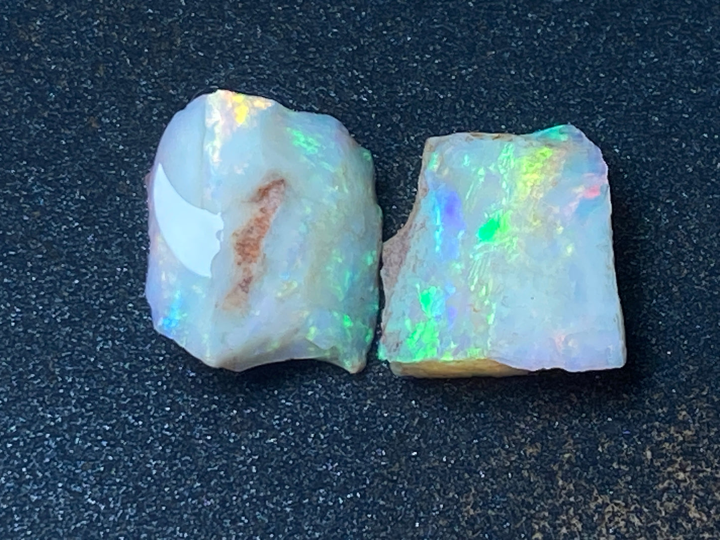 23 Carats Natural Australian Opal Parcel, 2 Stones Coober Pedy In The Rough, Full Rainbow Of Colours