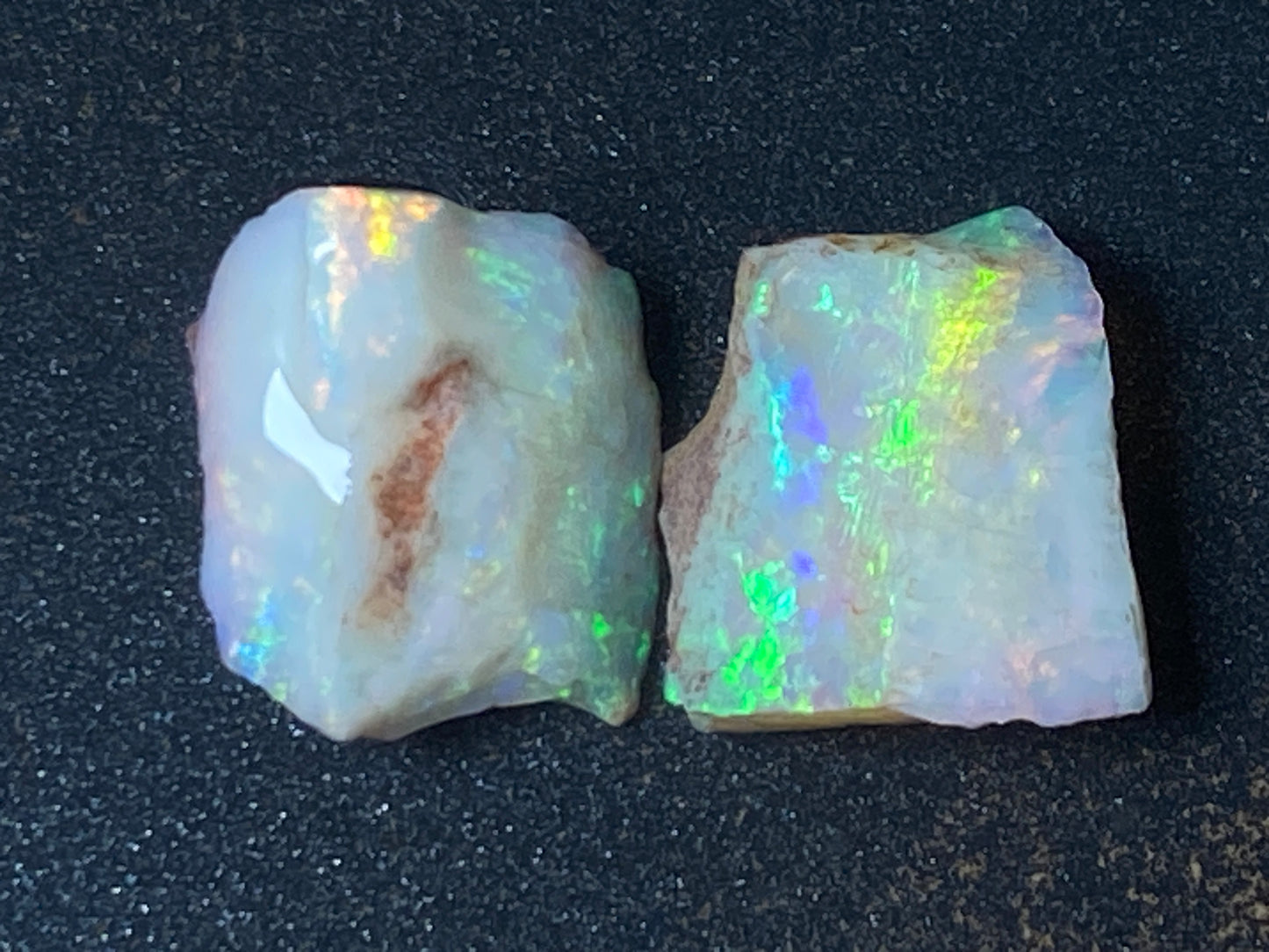 23 Carats Natural Australian Opal Parcel, 2 Stones Coober Pedy In The Rough, Full Rainbow Of Colours