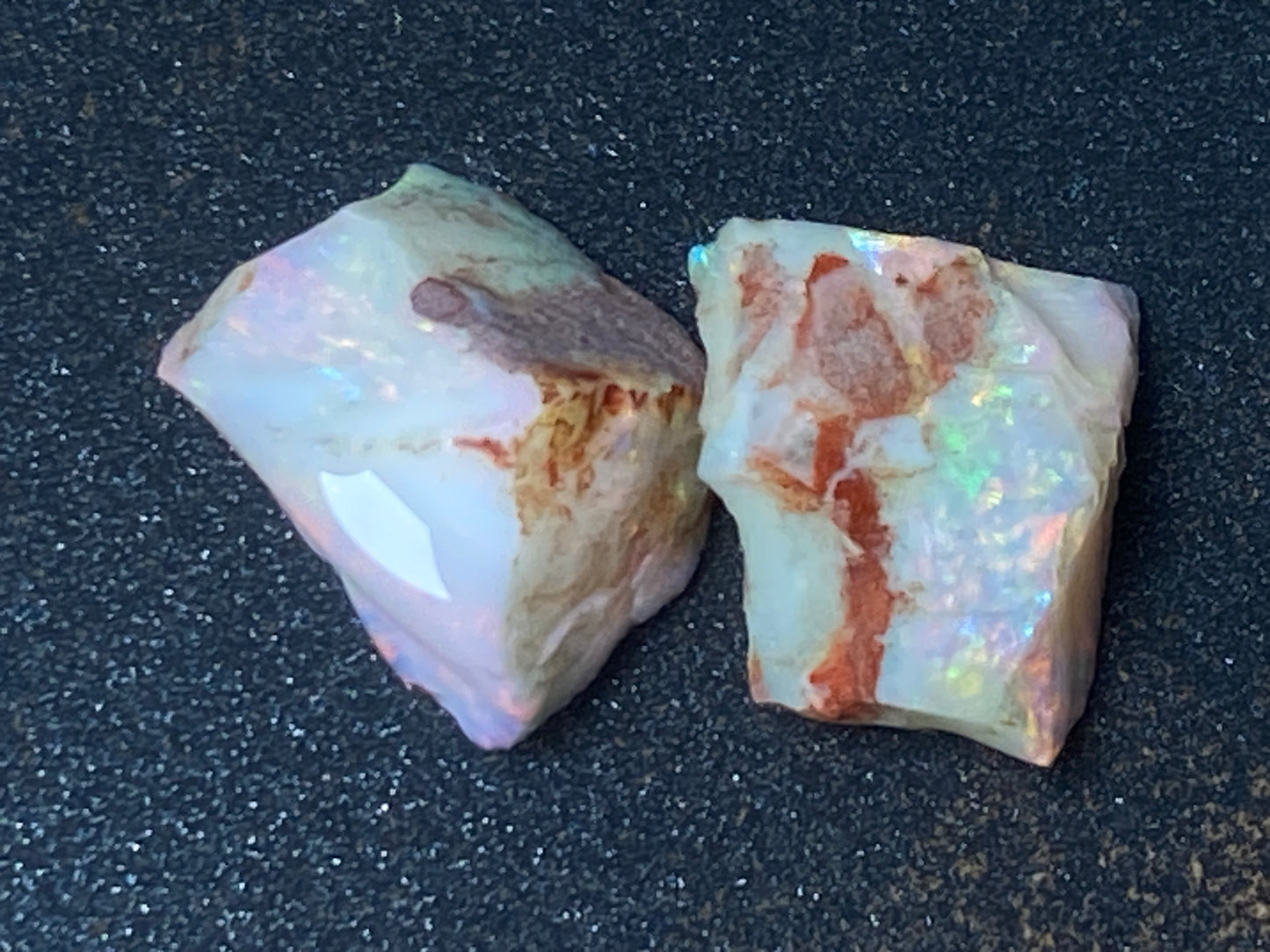 23 Carats Natural Australian Opal Parcel, 2 Stones Coober Pedy In The Rough, Full Rainbow Of Colours