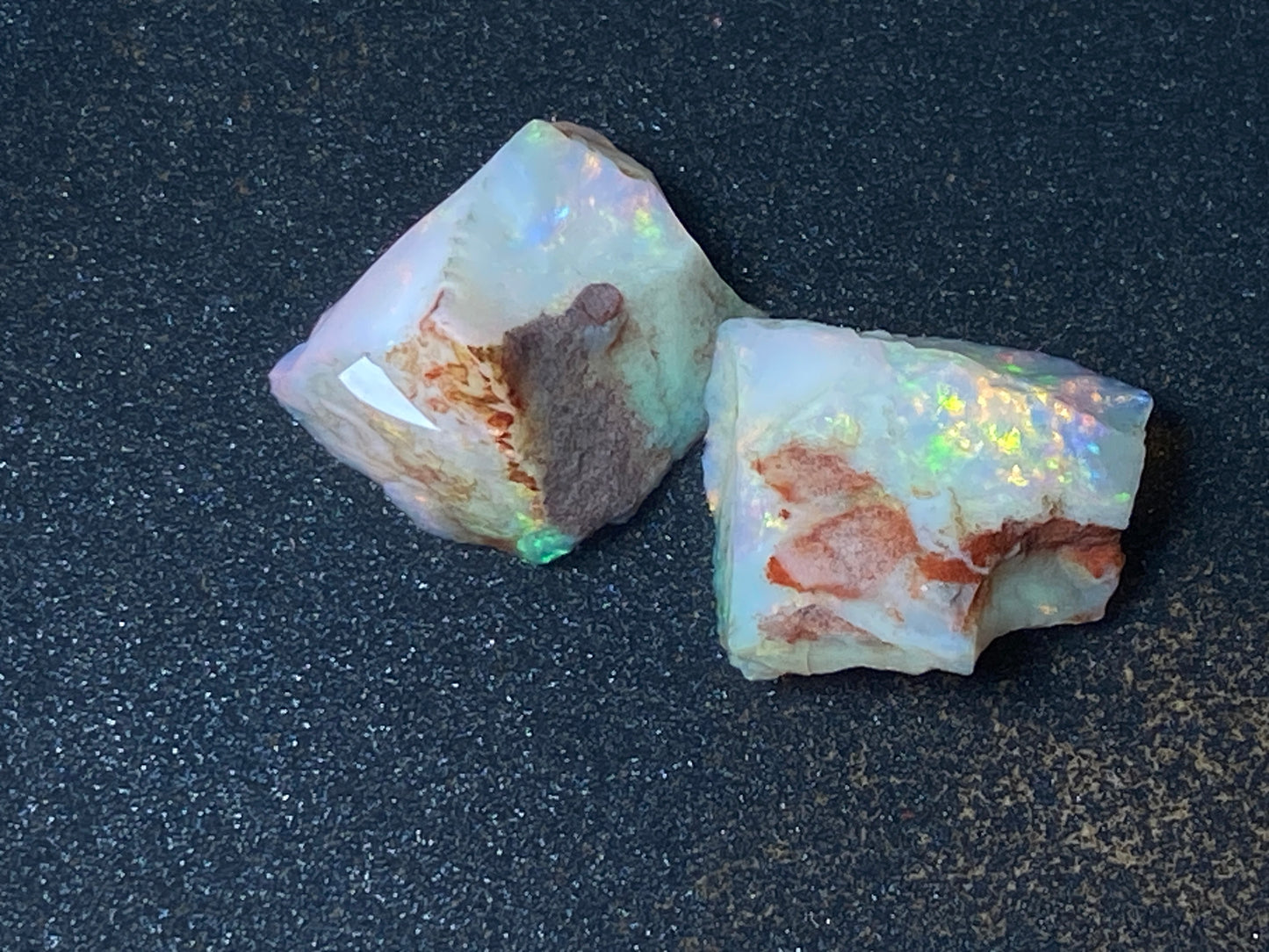 23 Carats Natural Australian Opal Parcel, 2 Stones Coober Pedy In The Rough, Full Rainbow Of Colours