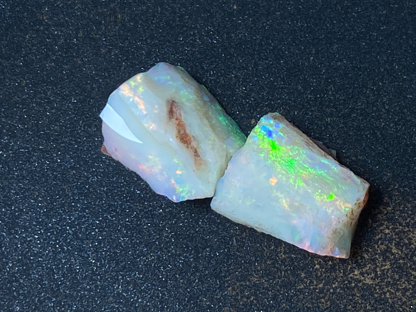 23 Carats Natural Australian Opal Parcel, 2 Stones Coober Pedy In The Rough, Full Rainbow Of Colours