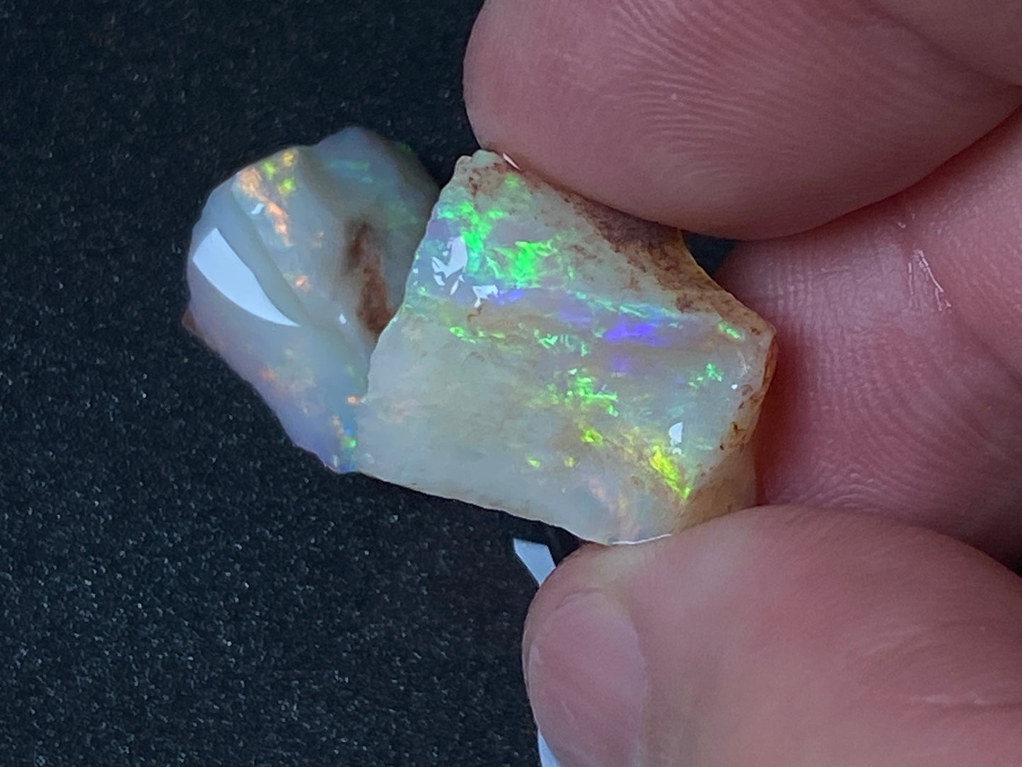 23 Carats Natural Australian Opal Parcel, 2 Stones Coober Pedy In The Rough, Full Rainbow Of Colours