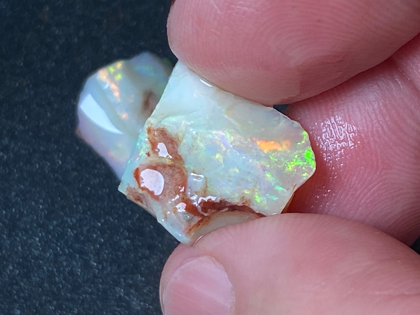 23 Carats Natural Australian Opal Parcel, 2 Stones Coober Pedy In The Rough, Full Rainbow Of Colours