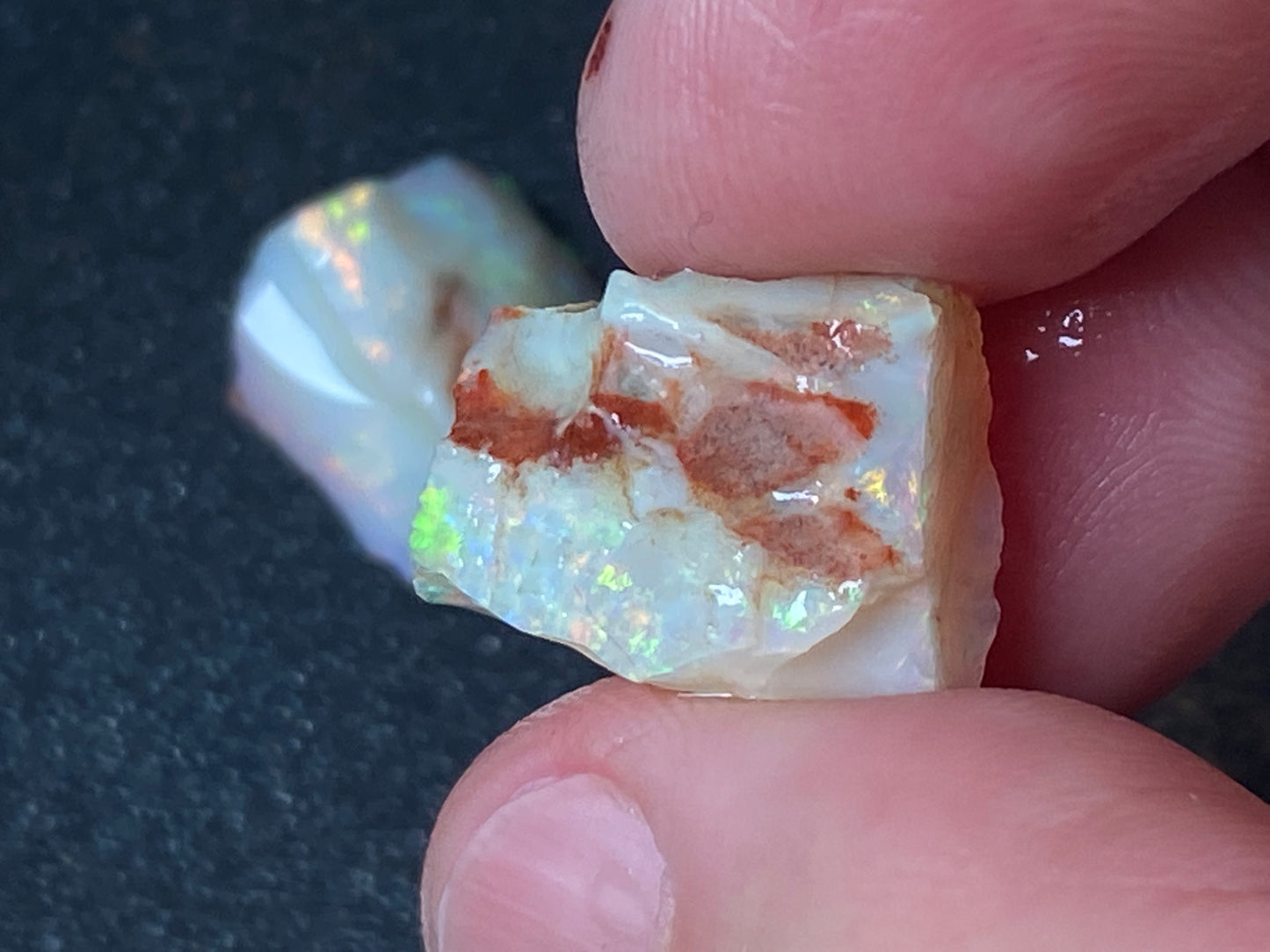 23 Carats Natural Australian Opal Parcel, 2 Stones Coober Pedy In The Rough, Full Rainbow Of Colours