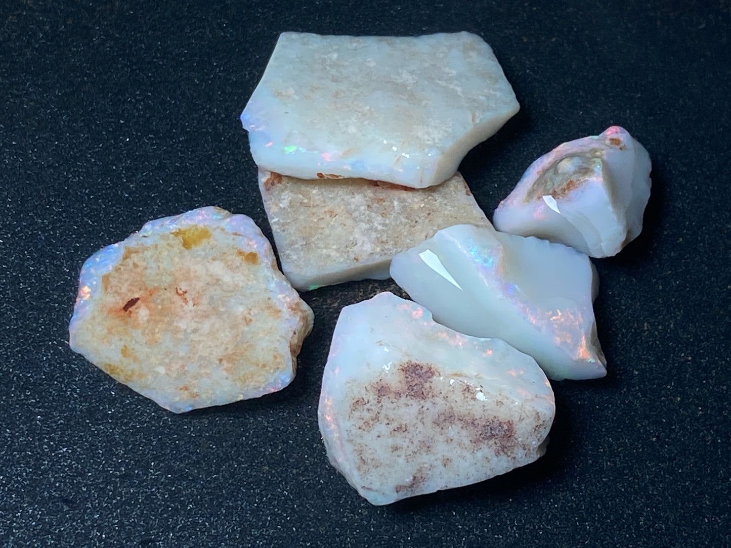 90 Carats or 0.6oz Natural Australian Opal Parcel 6 Stones, In The Rough, Coober Pedy White with Good Colours.