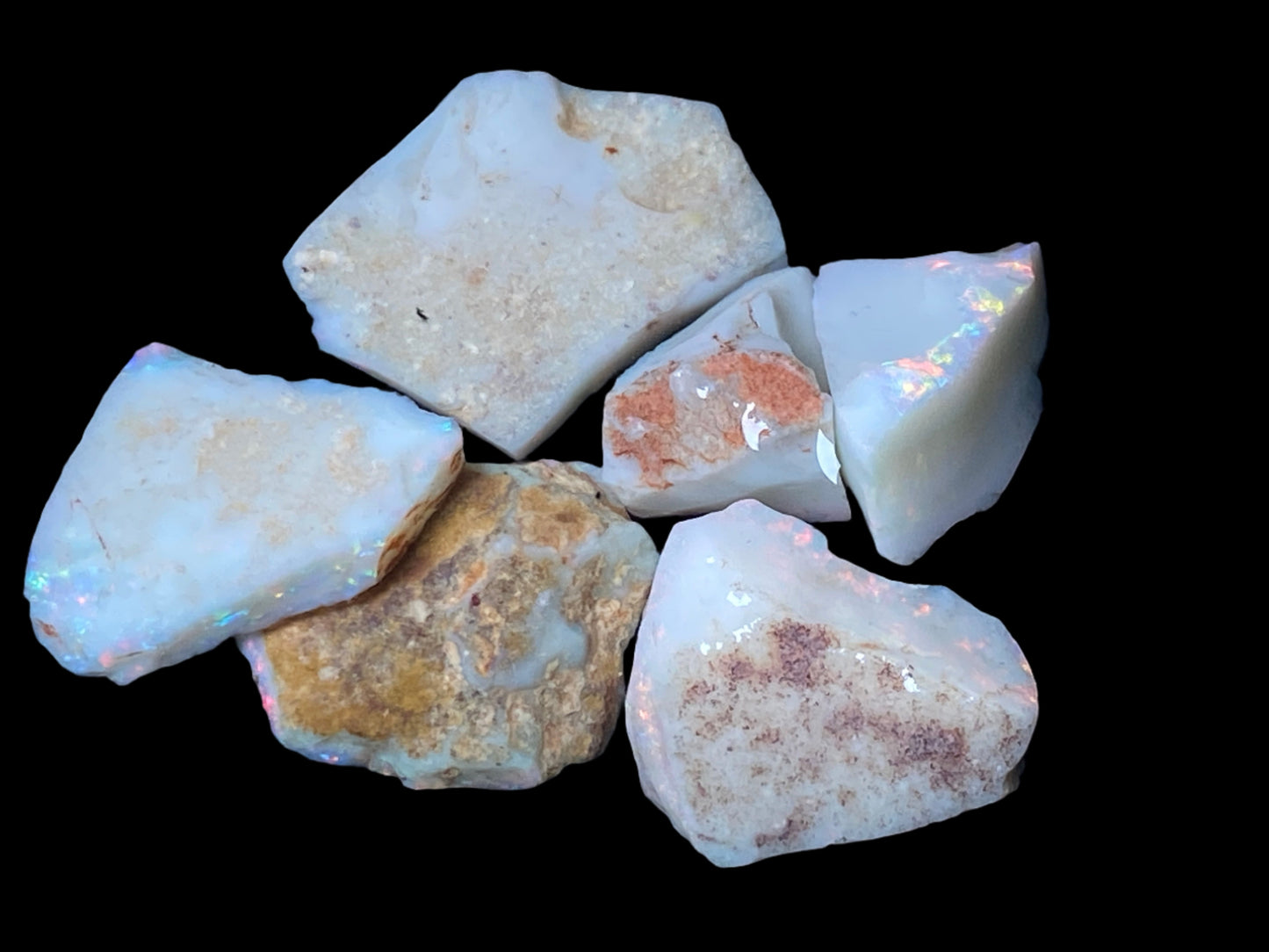 90 Carats or 0.6oz Natural Australian Opal Parcel 6 Stones, In The Rough, Coober Pedy White with Good Colours.