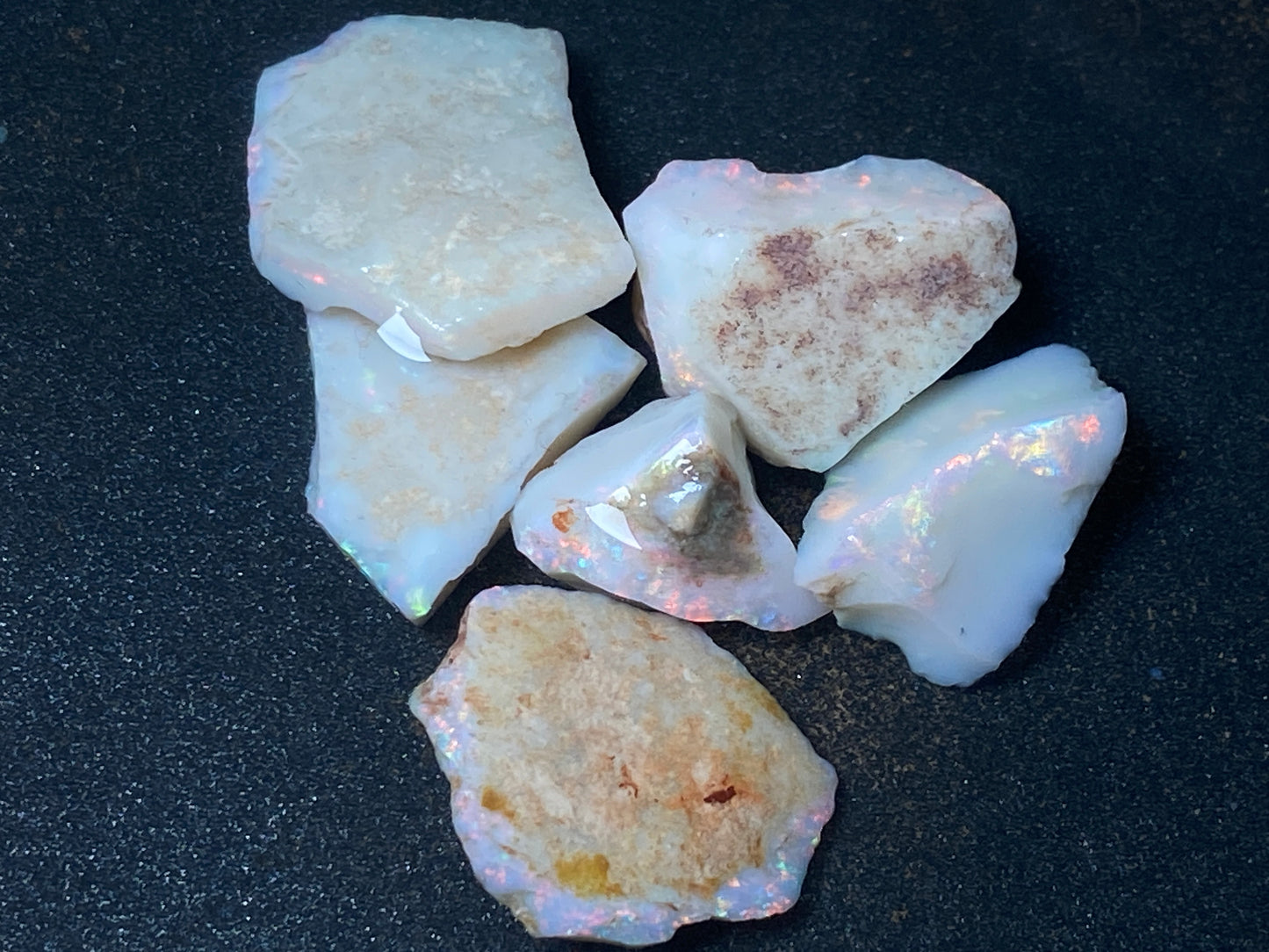 90 Carats or 0.6oz Natural Australian Opal Parcel 6 Stones, In The Rough, Coober Pedy White with Good Colours.