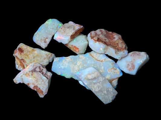 85 Carats or 0.6oz Natural Australian Opal Parcel, 9 Stones In The Rough, Coober Pedy, All Colours