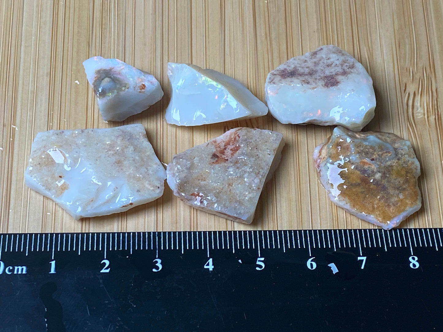 90 Carats or 0.6oz Natural Australian Opal Parcel 6 Stones, In The Rough, Coober Pedy White with Good Colours.