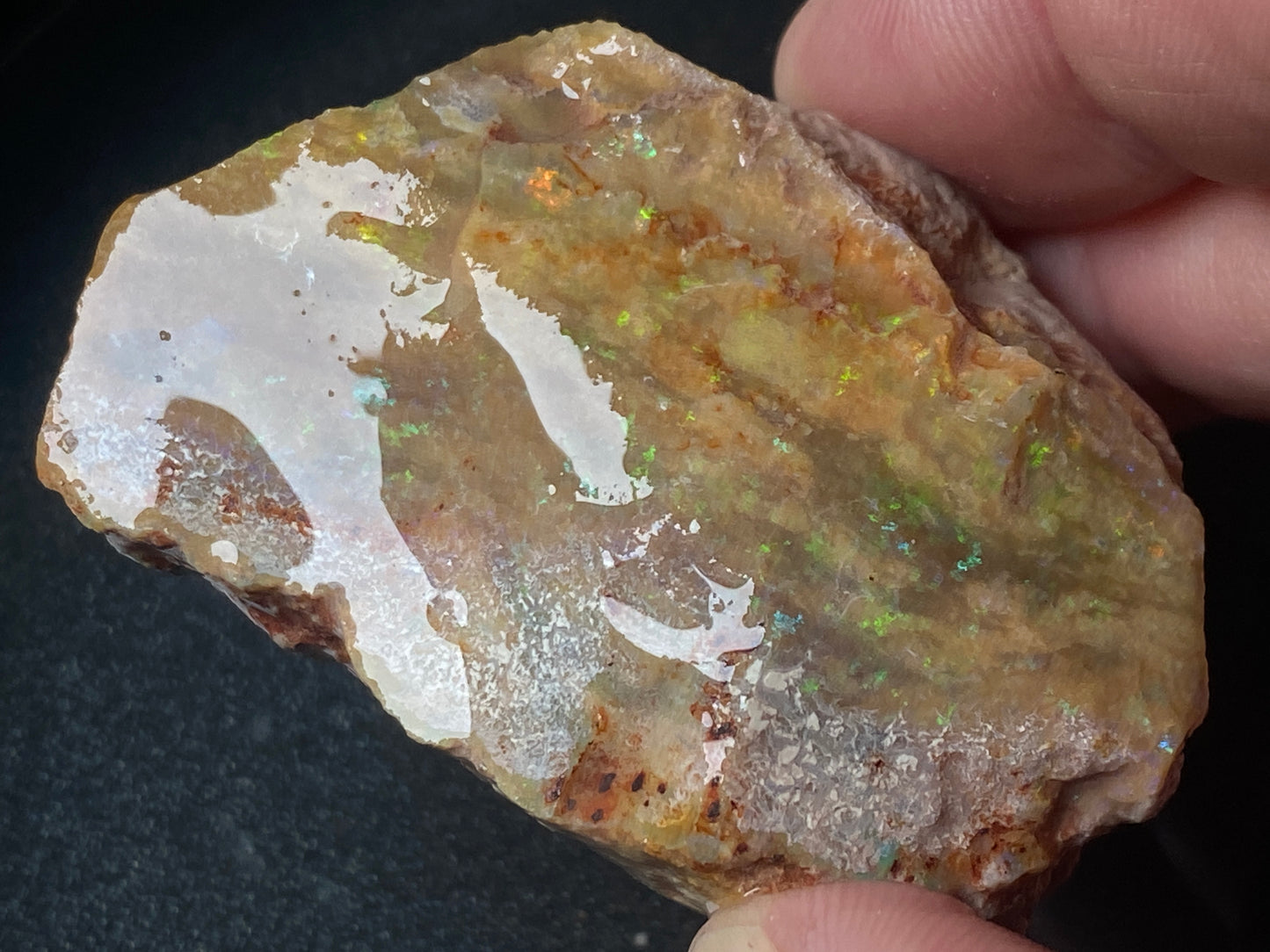 2.3oz Andamooka Honey Matrix Opal, Big Stone In The Rough, Colours Throughout , Reds, Greens and Blues