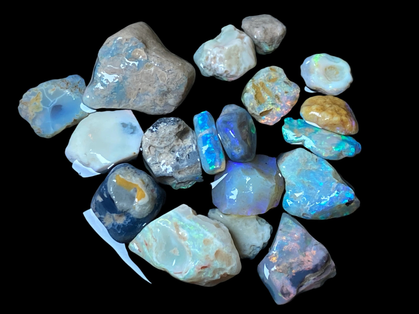 80 Carats Natural Australian Opal, Lightning Ridge Rough Parcel, Black and Crystal.