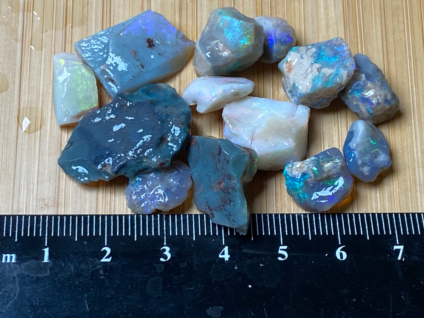 70 Cts, Natural Australian Opal Parcel, 13 Stones Lightning Ridge In The Rough, Crystal and Black