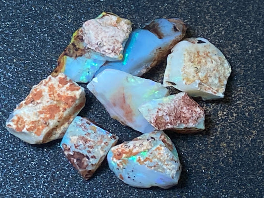 24 Cts Australian Opal Parcel, In The Rough, 8 Small Stones, Rare Lambina,