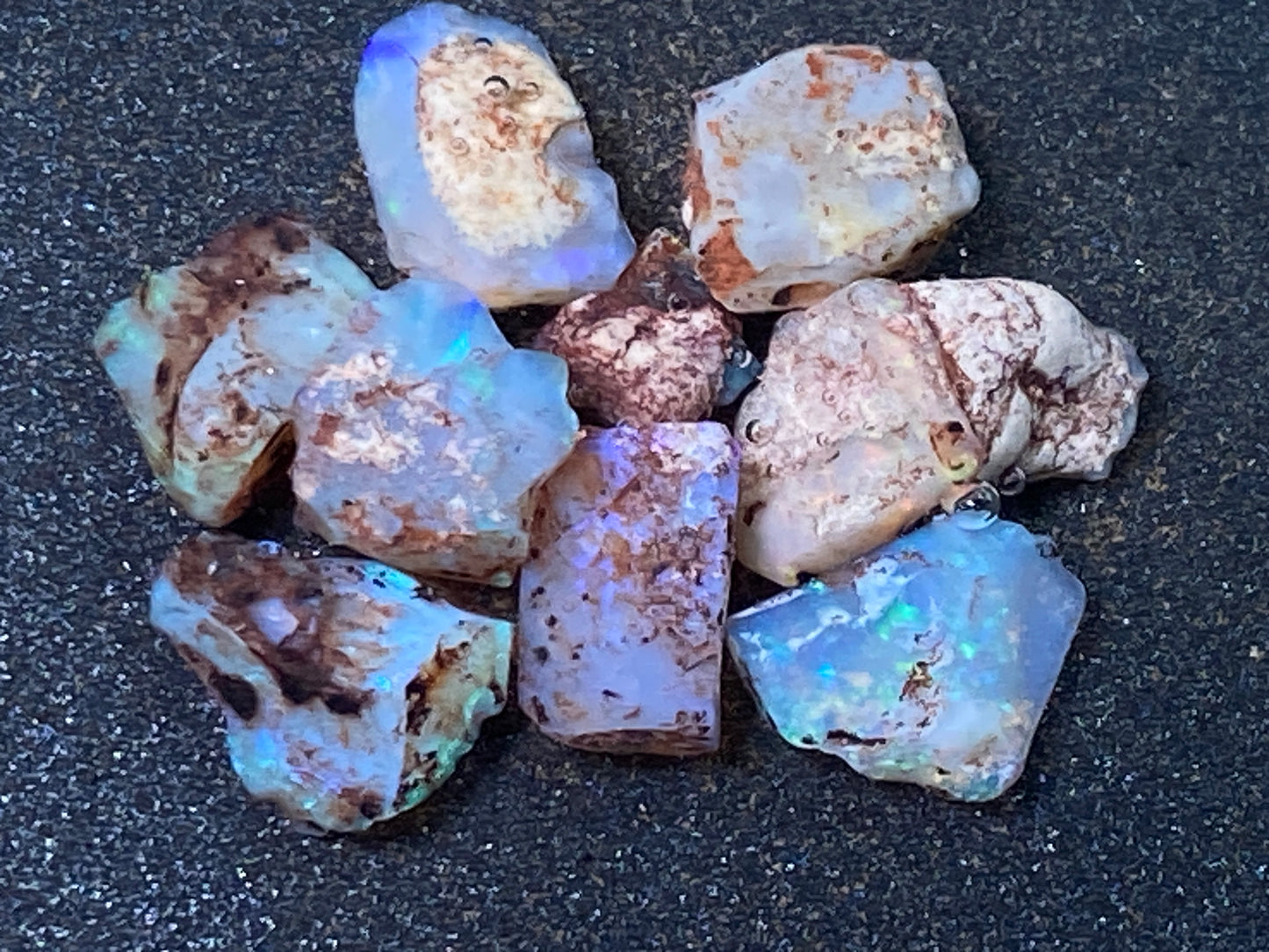 25 Cts Australian Opal Parcel, In The Rough, 9 Small Stones, Rare Lambina