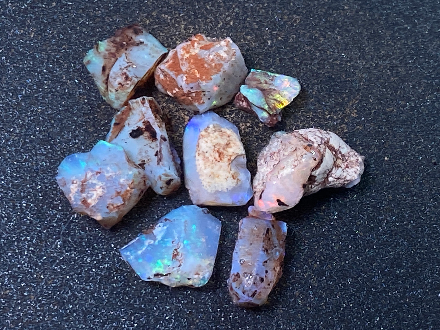 25 Cts Australian Opal Parcel, In The Rough, 9 Small Stones, Rare Lambina