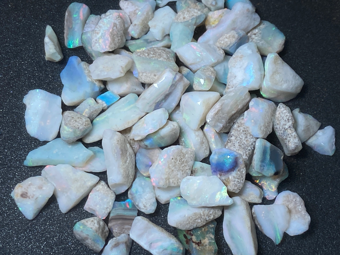 1 oz Australian Opal Parcel, Mintabi Very Small Stones And Chips. In The Rough.