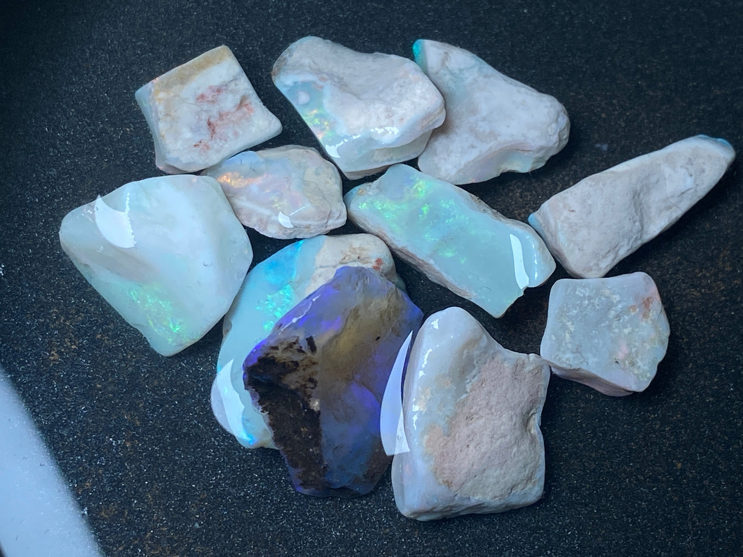 1oz Natural Australian Opal Parcel, Dark Base and Crystal Coober Pedy in The Rough