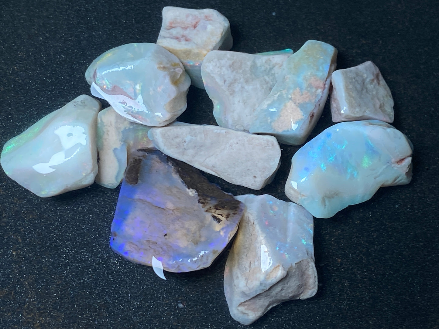 1oz Natural Australian Opal Parcel, Dark Base and Crystal Coober Pedy in The Rough