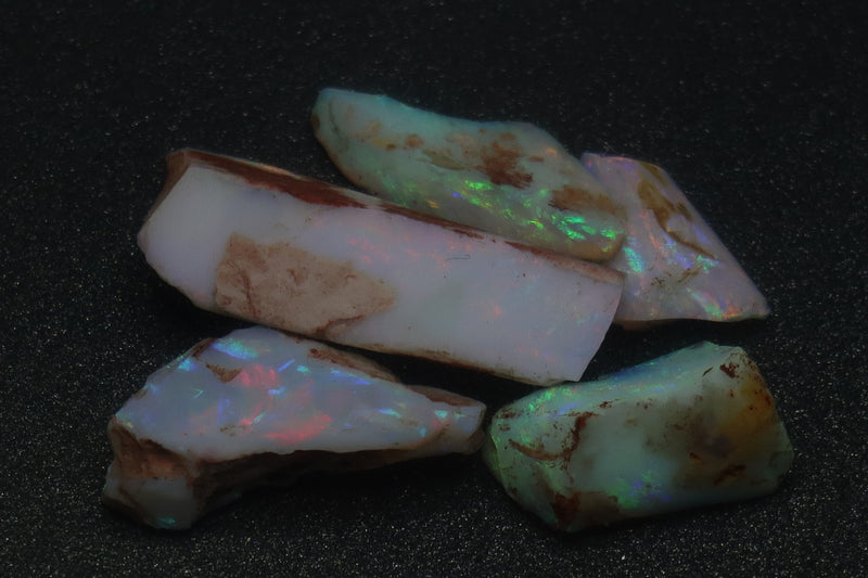 0.2oz, 32Cts Coober Pedy White Opal Parcel, 5 Stones, Shaped In The Rough, A Grade, Brilliant Colors Greens,Blues and Reds. - Australian Opal Store