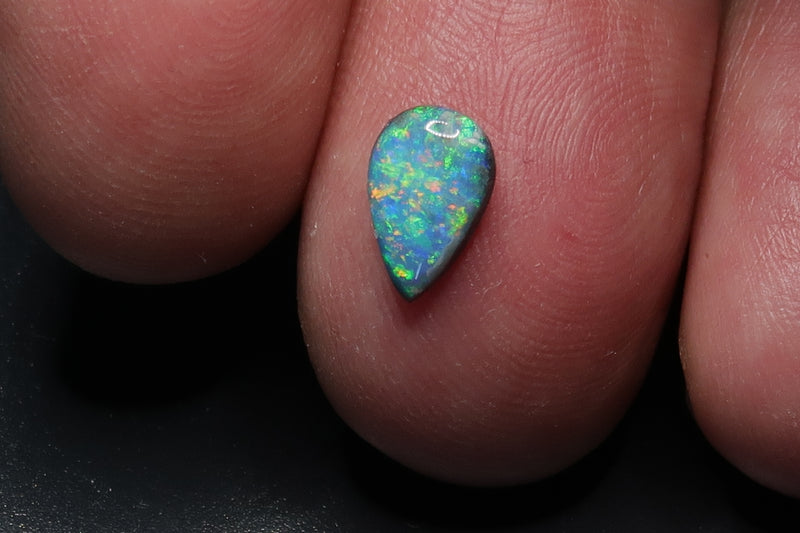 0.72Cts Black Mintubi Tear Drop Polished Stone, Brilliant Pin Fire Rainbow Of Color. - Australian Opal Store