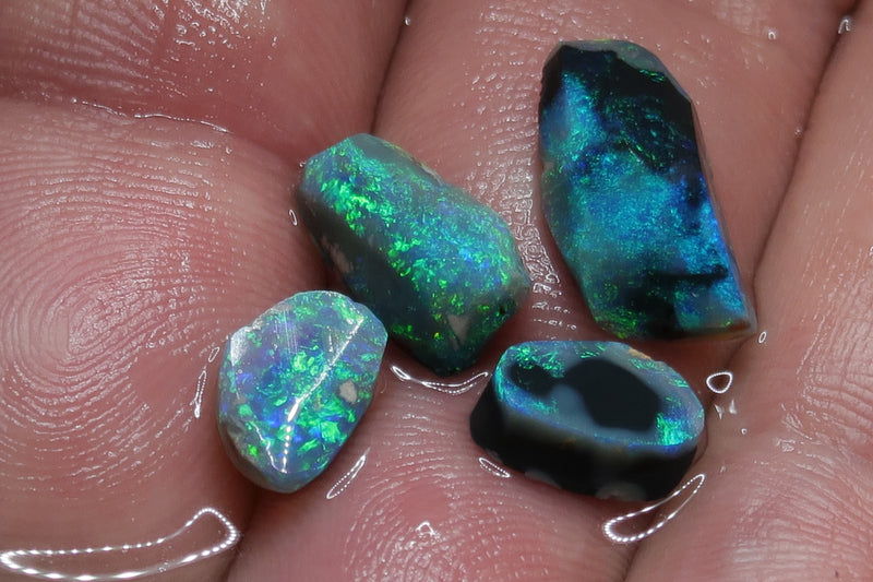 6.3Cts Lightning Ridge Black Opal Rubs Parcel, 4 Stones, Bright Greens And Blues. - Australian Opal Store
