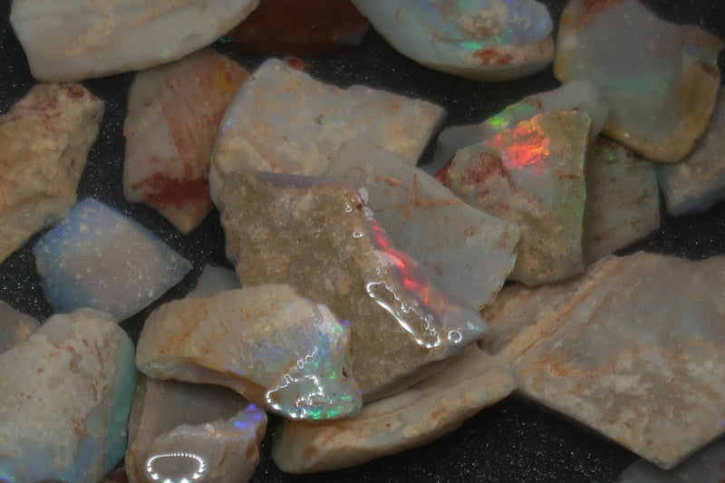 1oz Natural Australian Opal Parcel, Shell Pieces In The Rough, Dark Base