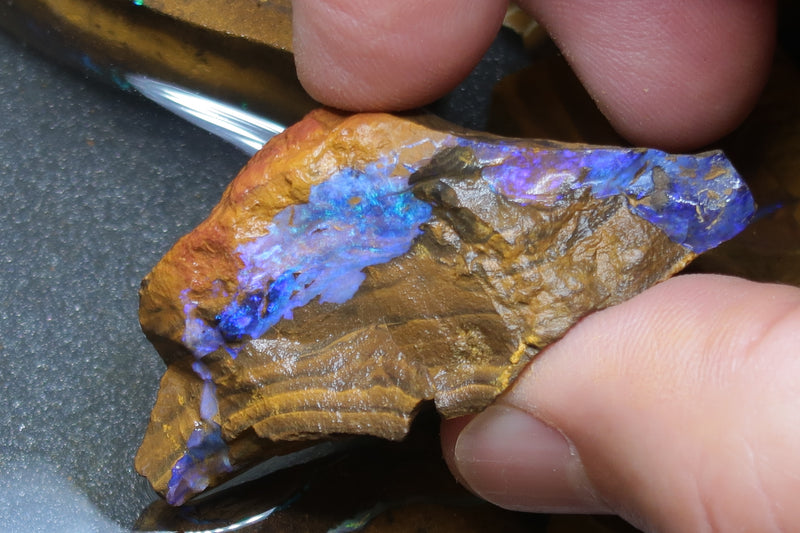 6.5oz Natural Australian Boulder Opal Parcel, 7 Stones In The Rough, Purple And Greens.