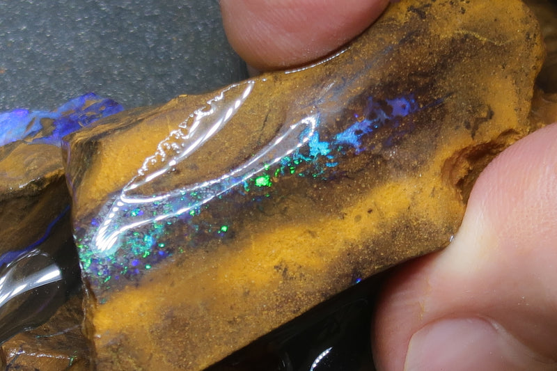 6.5oz Natural Australian Boulder Opal Parcel, 7 Stones In The Rough, Purple And Greens.